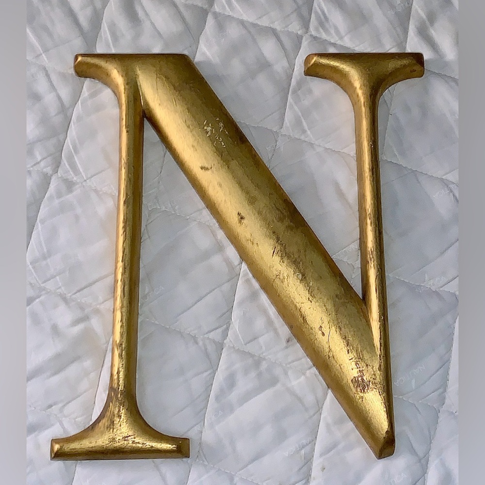 Late 19th Century Antique Gold Wooden Wall Mounting Letter N Bank Loan Sign